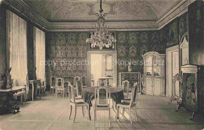 Weesenstein Schloss Mueglitztal Sachsen Gesellschaftssaal mit Ledertapeten Heima