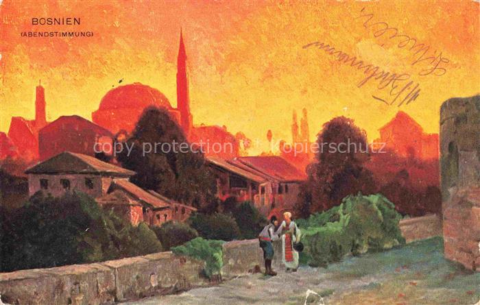 Bosnien Herzegowina Bosnia Abendstimmung Kuenstlerkarte