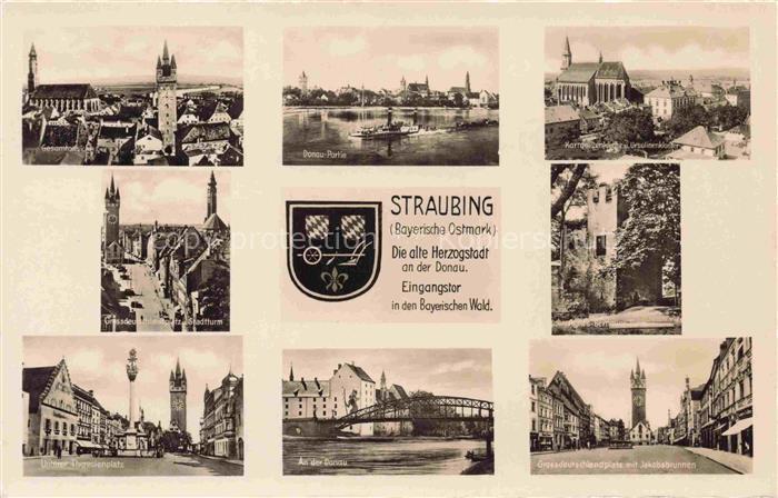 Straubing Teilansichten Partie an der Donau Kirche Kloster Stadtzentrum