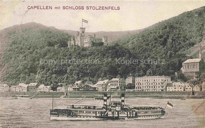 Kapellen-Stolzenfels Koblenz Blick ueber den Rhein zu Schloss Stolzenfels Rheind