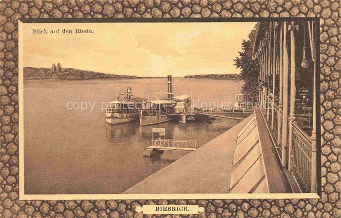 Biebrich WiIESBADEN Blick auf den Rhein Bootsanleger Dampfer Bilderrahmen