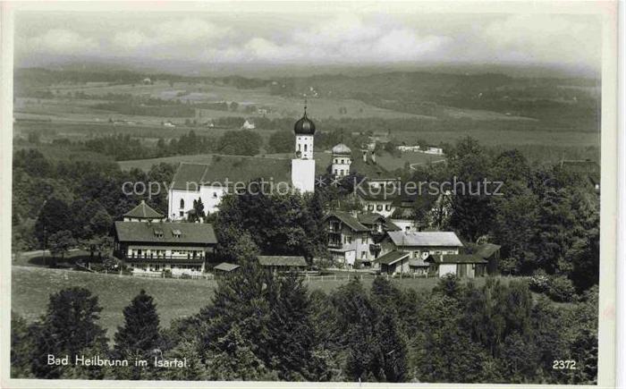 Bad Heilbrunn Panorama Ortsansicht mit Kirche im Isartal Handabzug