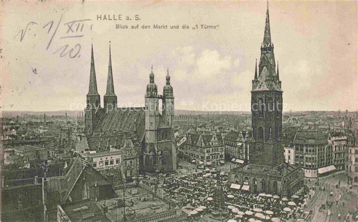 HALLE SAALE Stadtpanorama Blick auf den Markt und die 5 Tuerme