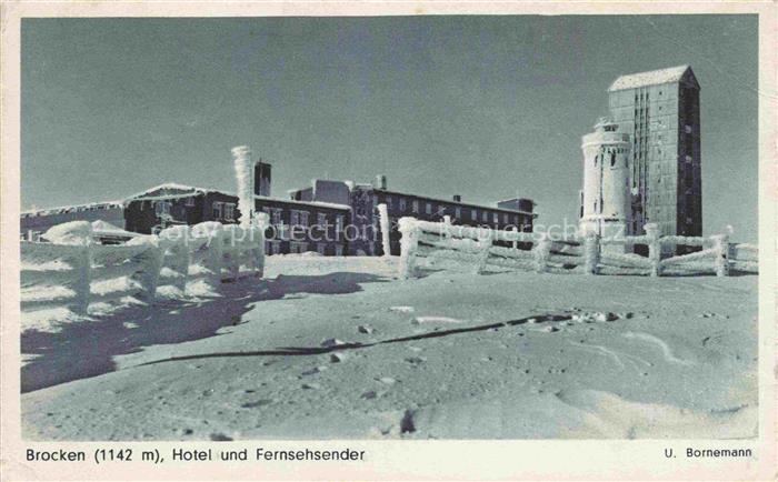 Wernigerode Harz Brocken mit Hotel und Fernsehsender im Winter