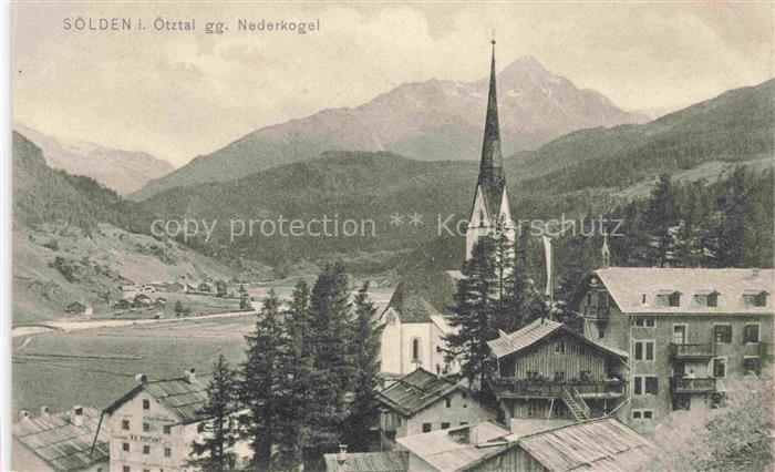 Soelden oetztal AT Ansicht mit Kirche Blick gegen Nederkogel oetztaler Alpen