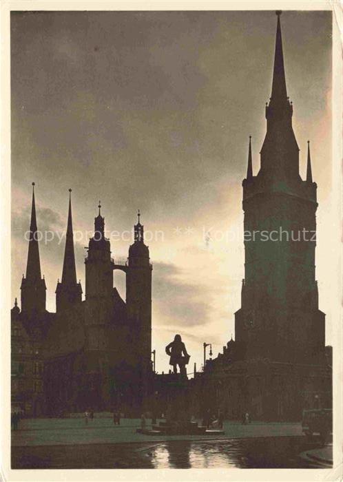 HALLE  SAALE 5 Tuerme Silhouette nach Sonnenuntergang