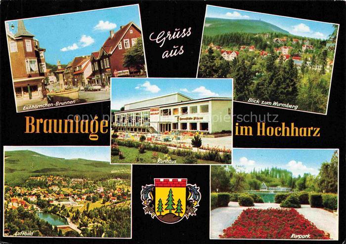 Braunlage Harz Eichhoernchen-Brunnen Blick zum Wurmberg Kurhaus Kurpark Luftbild