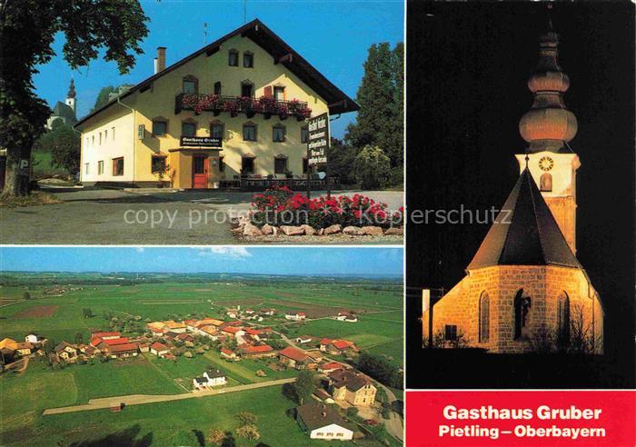 Pietling Gasthaus Gruber Kirche bei Nacht Luftaufnahme
