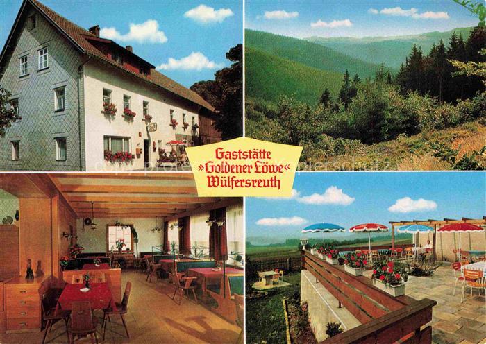 Wuelfersreuth Bischofsgruen Gaststaette Goldner Loewe Gastraum Terrasse Landscha