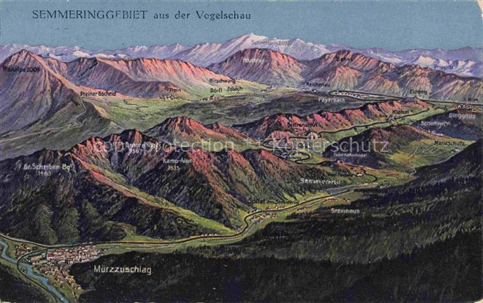 Semmering Niederoesterreich Panoramakarte mit Muerzzuschlag