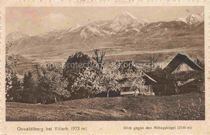 Oswaldiberg 973m VILLACH Kaernten AT Blick zum Mittagskogel
