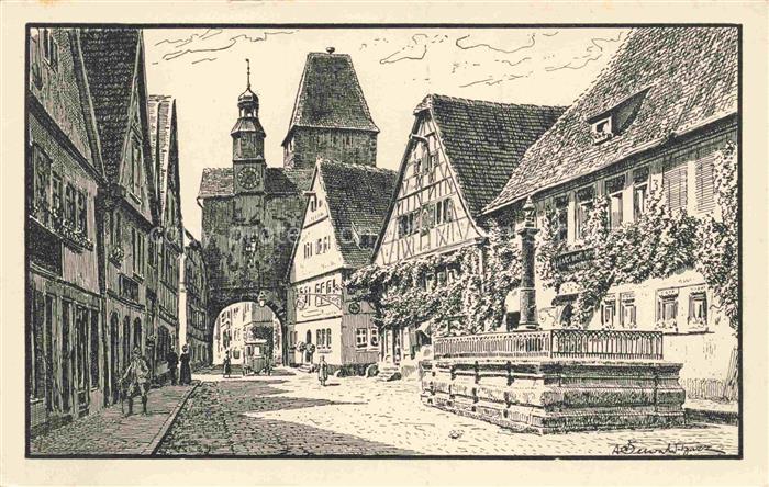 ROTHENBURG   TAUBER Roedergasse mit Markusturm und Brunnen