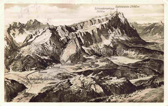 GARMISCH-PARTENKIRCHEN Bayern und Umgebung Reliefbild mit Zugspitzmassiv Trasse