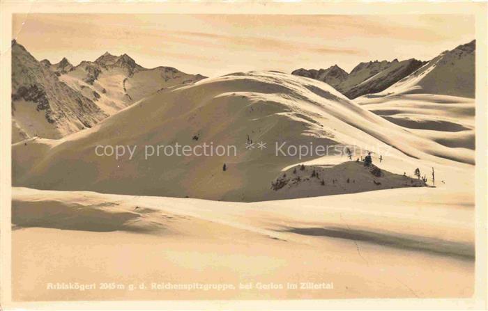 Gerlos Zillertal Tirol AT Arbiskoegerl gegen die Reichenspitzgruppe Winterpanora