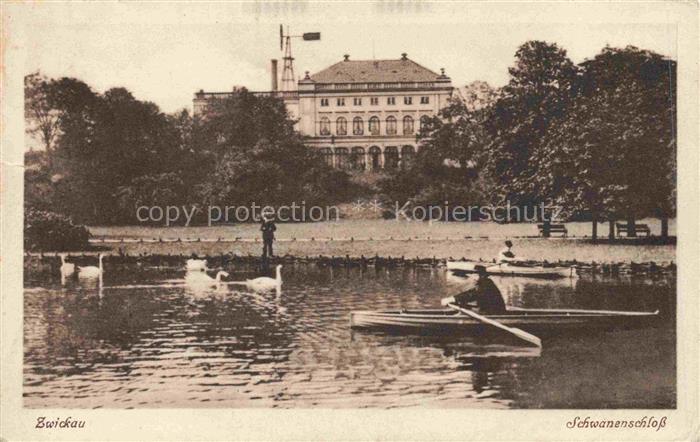 ZWICKAU  Sachsen Schwanenschloss Teich Ruderboot