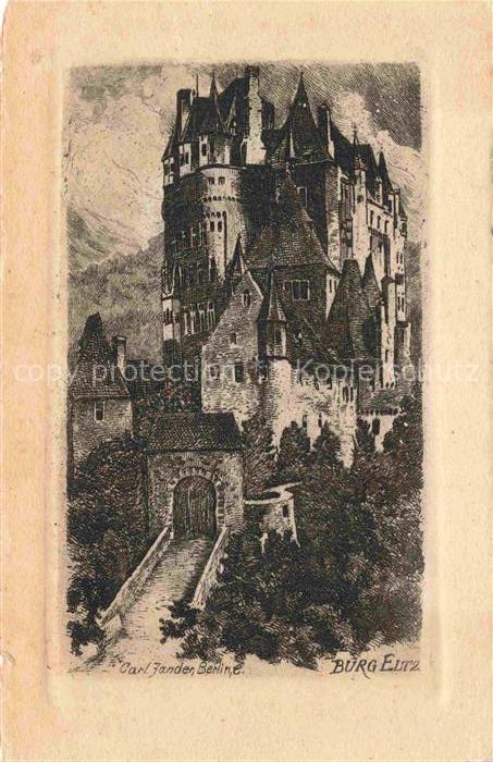 Wierschem Burg Eltz Carl Zander Kuenstlerkarte Radierung Handpressen-Kupferdruck