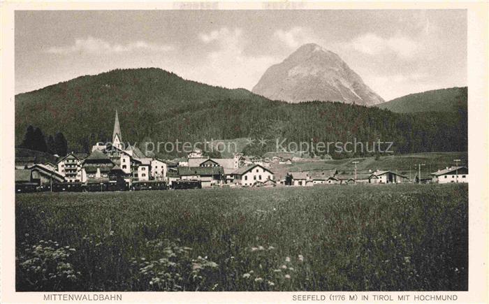 Seefeld Tirol AT Panorama Ortsansicht mit Kirche Blick gegen Hochmund