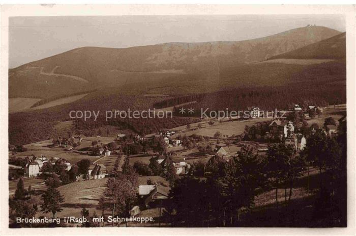 Brueckenberg Krummhuebel Riesengebirge PL Panorama Blick gegen Schneekoppe