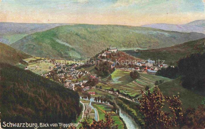 Schwarzburg Rudolstadt Thueringen Panorama Blick vom Trippstein Kuenstlerkarte