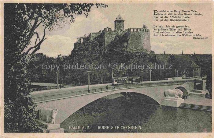 HALLE  SAALE Saale-Bruecke Blick zur Ruine Giebichenstein