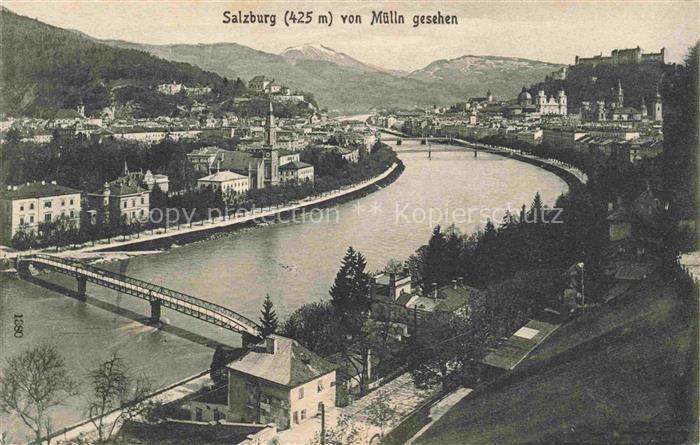 SALZBURG  AT Stadtpanorama mit Festung Hohensalzburg Blick von Muelln gesehen