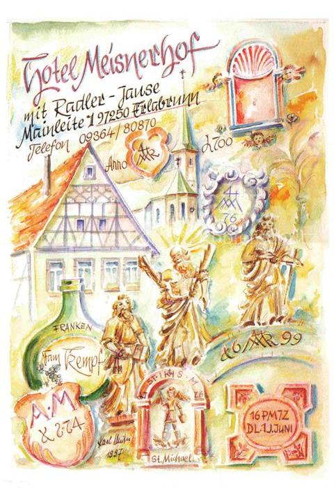 Erlabrunn Erzgebirge Breitenbrunn Sachsen Hotel Meisnerhof Aquarell