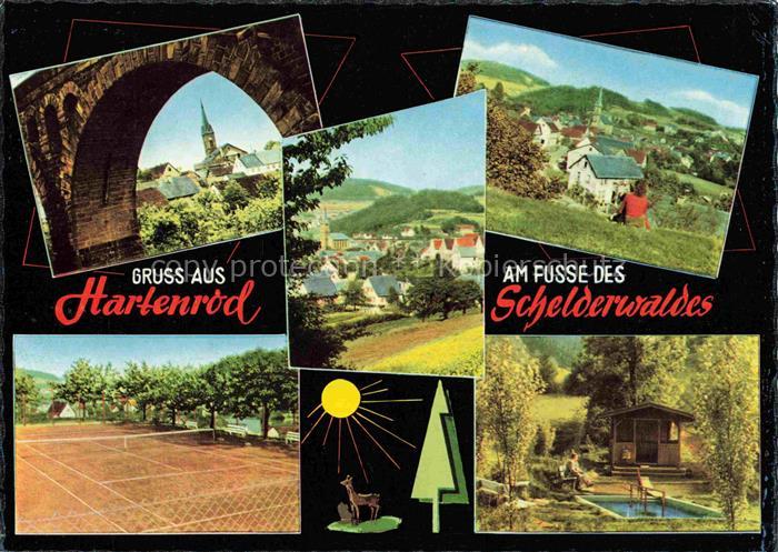 Hartenrod Wald-Michelbach Odenwald Durchblick auf Kirche Panorama Tennisplatz Wa