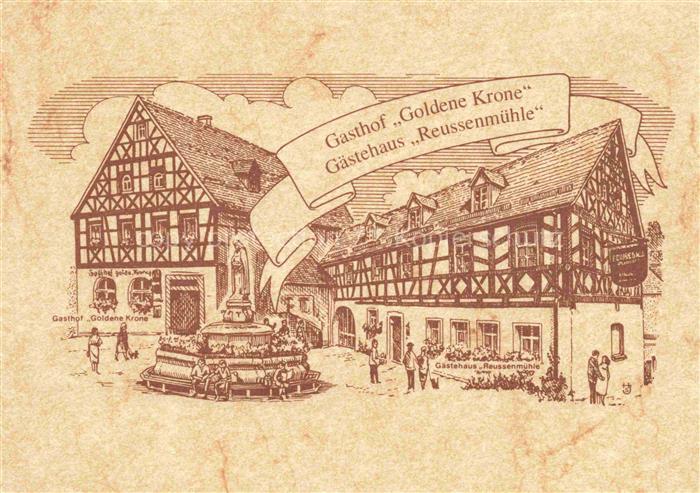 Pottenstein Oberfranken Gasthof Goldene Krone Gaestehaus Reussenmuehle Zeichnung