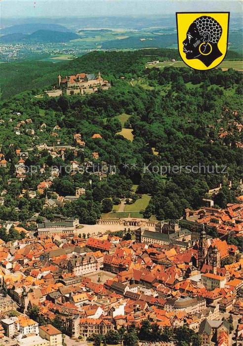 Coburg Bayern Stadtkern mit Veste Coburg Fliegeraufnahme
