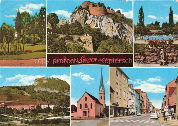 SINGEN Hohentwiel Festung Schwimmbad Panorama Kirche Strassenpartie