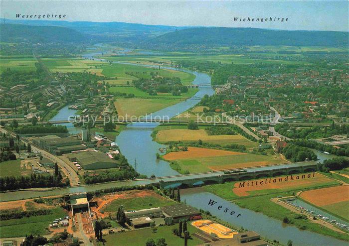 Minden  Westfalen Weser NRW Panorama Blick ueber das Wasserstrassenkreuz Weser M