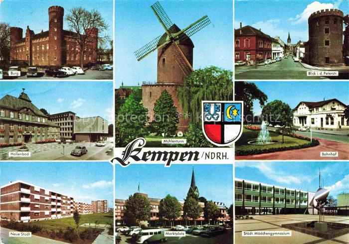 Kempen Niederrhein Burg Hallenbad Neue Stadt Wohnsiedlung Muehlenturm Marktplatz