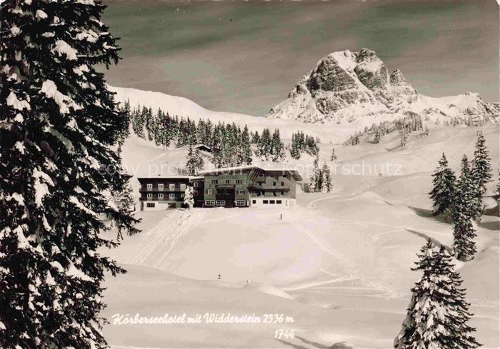 Koerbersee Schroecken Vorarlberg AT Koerberseehotel mit Widderstein