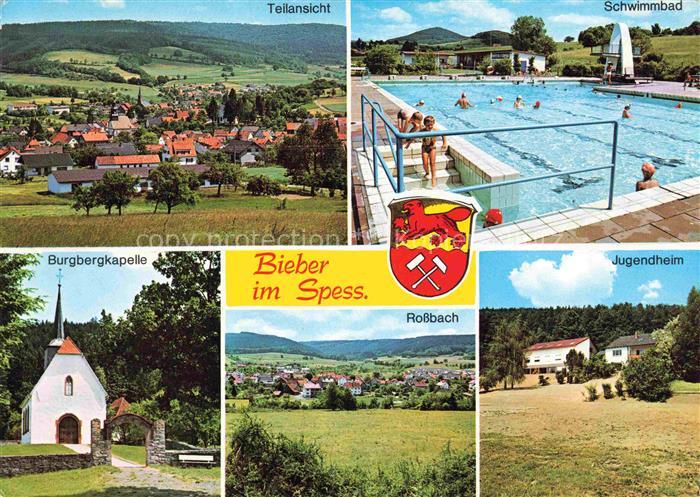 Bieber Spessart Teilansicht Schwimmbad Burgbergkapelle Rossbach Jugendheim