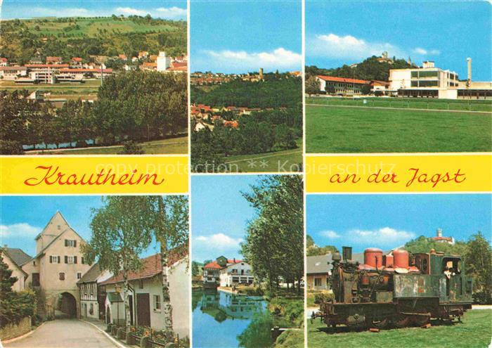 Krautheim Jagst Panorama Stadttor Weiher Alte Lokomotive Gebaeude