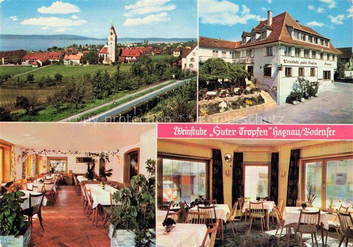 Hagnau Bodensee Ortsansicht mit Kirche Weinstube Guter Tropfen Gastraum