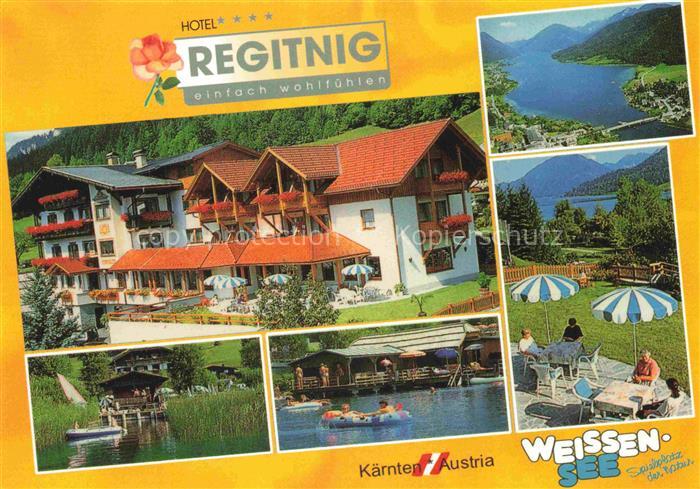 Weissensee Kaernten AT Hotel Regitnig am See Terrasse Alpen