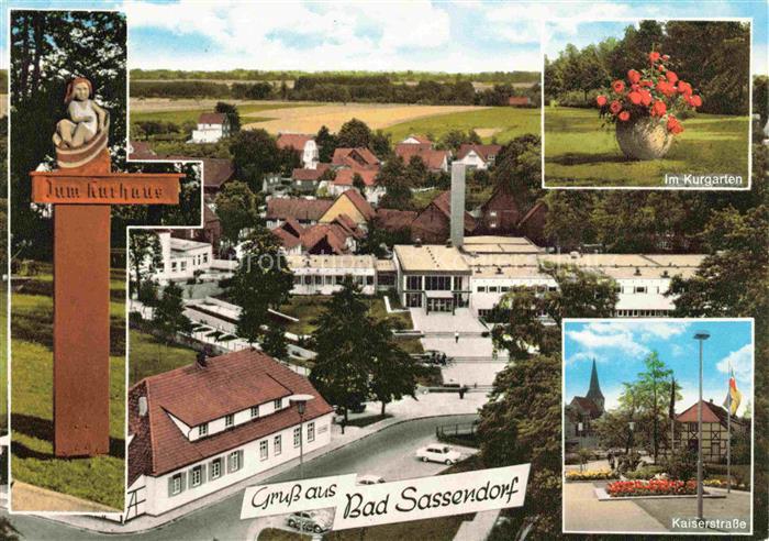 Bad Sassendorf Soest NRW Teilansicht mit Kurhaus Kurgarten Kaiserstrasse Wegweis