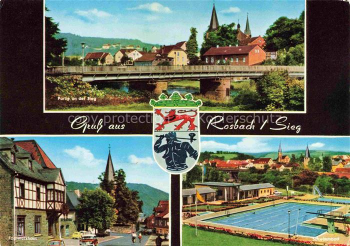 Rosbach Sieg Partie an der Sieg Fachwerkhaus Freibad