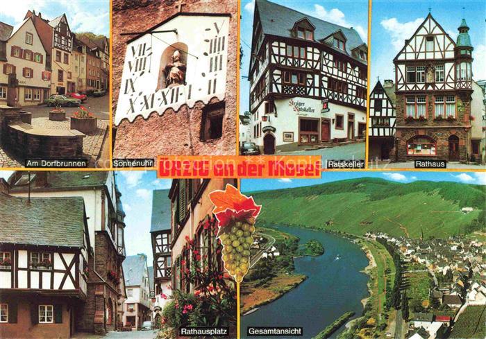 uerzig Dorfbrunnen Sonnenuhr Ratskeller Rathaus Fachwerkhaeuser Platz Luftaufnah