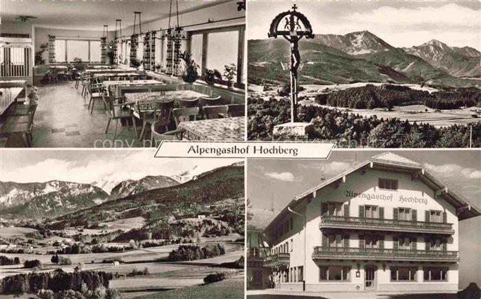 Traunstein Oberbayern Alpengasthof Hochberg Gastraum Landschaftspanorama Alpen