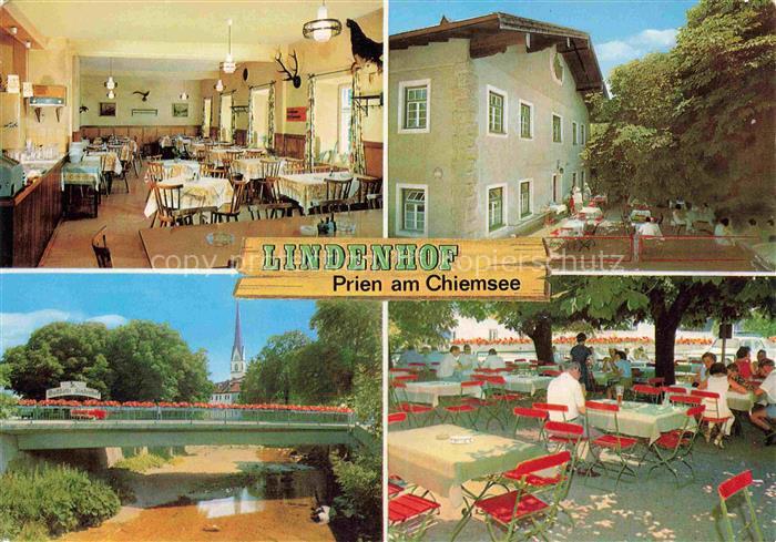 Prien Chiemsee Gaststaette Lindenhof Gastraum Terrasse