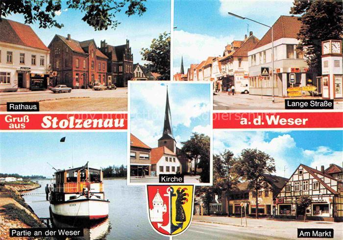 Stolzenau Weser Rathaus Lange Strasse Partie an der Weser Kirche Markt