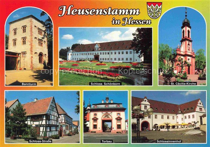 Heusenstamm Bannturm Schloss Schoenborn Innenhof Kirche Torbau Fachwerkhaeuser