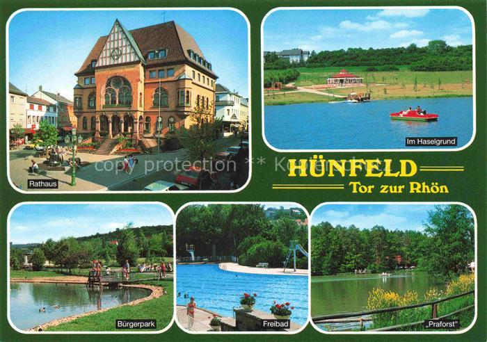 Huenfeld Hessen Rathaus Badesee im Haselgrund Buergerpark Freibad Praforst
