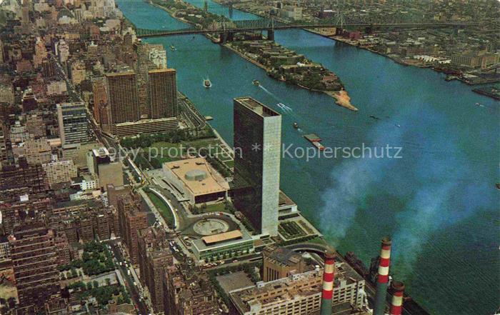 NEW YORK City USA Aerial view of United Nations and St Bridge