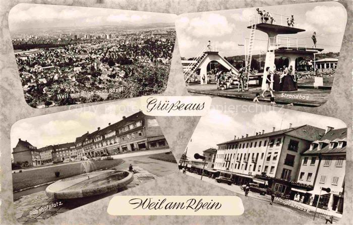 Weil am Rhein Baden BW Fliegeraufnahme Strandbad Bahnhofplatz Hauptstrasse