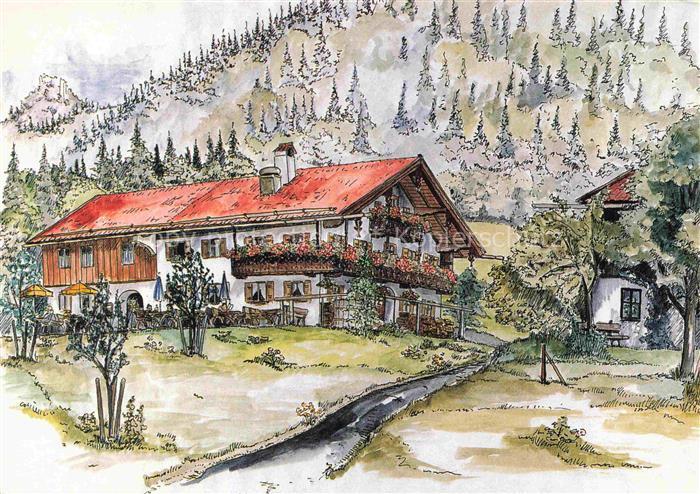 Ruhpolding Bayern Butz'n Wirt Illustration