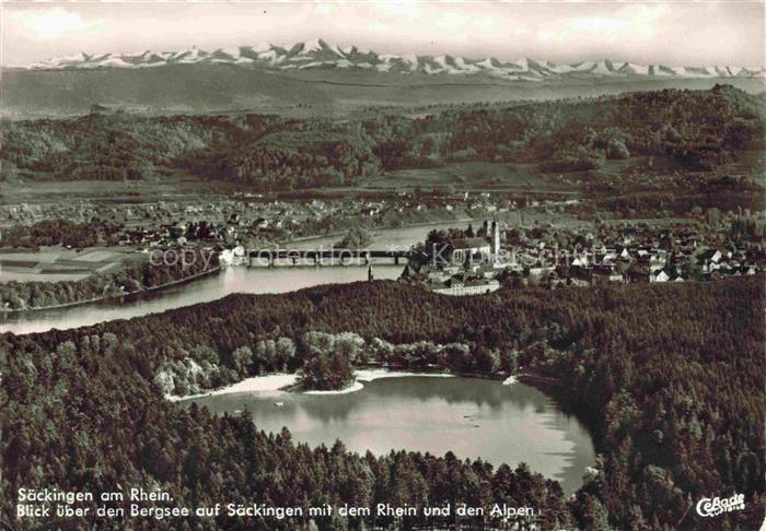 Saeckingen Bad BW Blick ueber den Bergsee auf Saeckingen mit Rhein und Alpen Fli