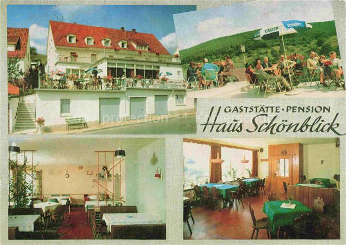 Frammersbach Gaststaette Pension Haus Schoenblik Terrasse Gastraeume
